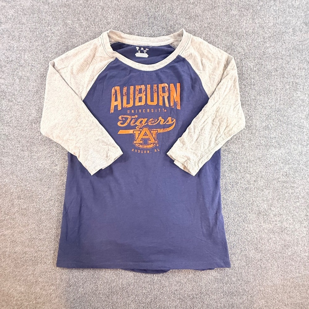 Auburn University Tigers Raglan Shirt Womens Small Navy Gray 3/4 Sleeve Tee